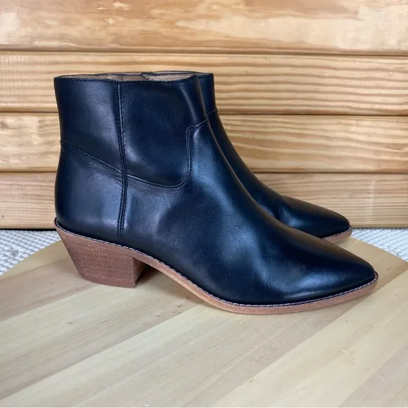 Madewell Charley Ankle Boots 8 US Pointed Side Zip Low Heel Black Leather K5307