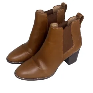 Madewell Regan Boots, Saddle Brown Leather, Pull-On Booties, Block Heel Size 8.5