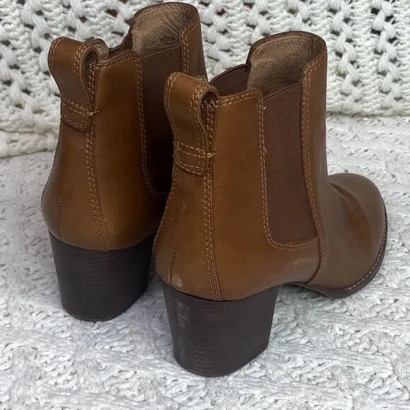 Madewell Regan Boots, Saddle Brown Leather, Pull-On Booties, Block Heel Size 8.5