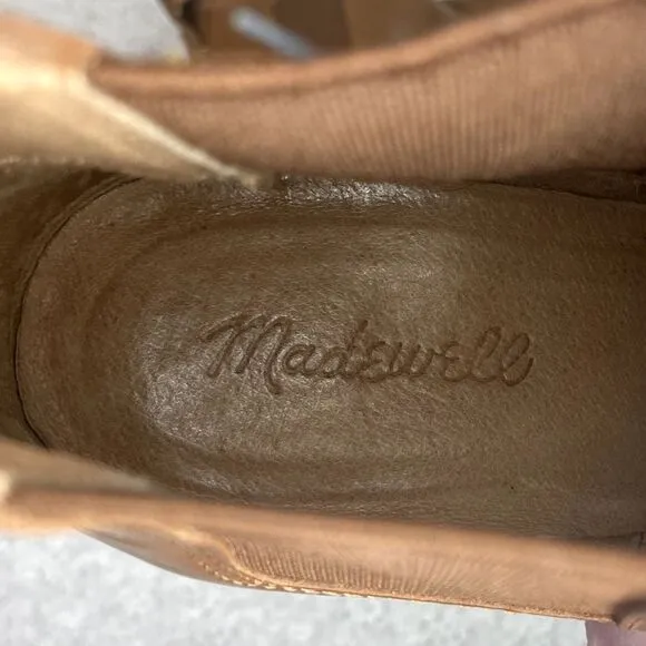 Madewell Regan Boots, Saddle Brown Leather, Pull-On Booties, Block Heel Size 8.5