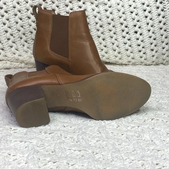 Madewell Regan Boots, Saddle Brown Leather, Pull-On Booties, Block Heel Size 8.5