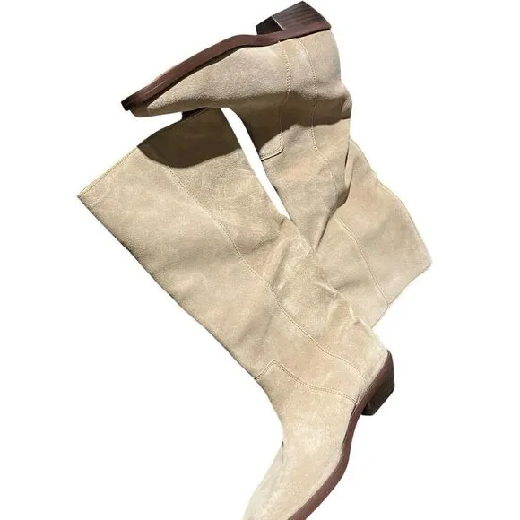 Madewell Boots WMNS 7 Beige Suede Antoine Tall Maple Seed Low Heel Capsule NN035