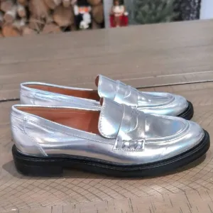 Madewell The Vernon Loafer Silver Patent Leather Sz 7