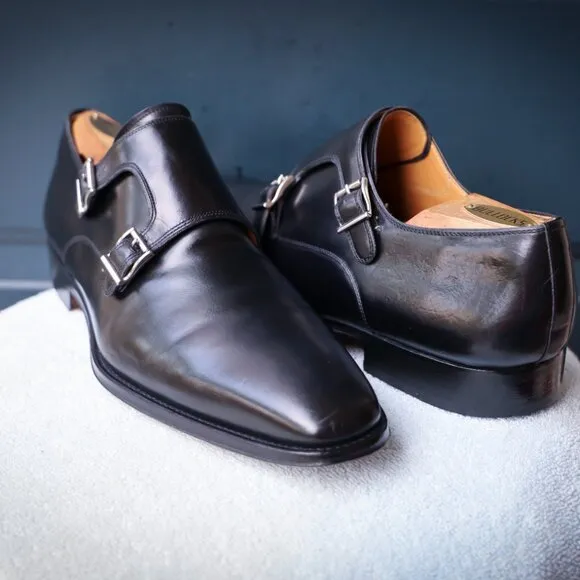 Magnanni 10-M Double Monk Strap Black and Blue Mens Dress Shoes