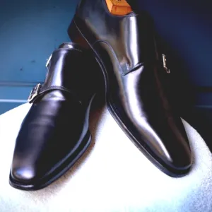 Magnanni 10-M Double Monk Strap Black and Blue Mens Dress Shoes