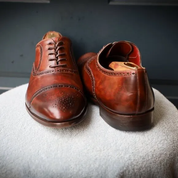 Magnanni 10.5-M Burnished Brown Chili Cap Toe Mens Oxford Dress Shoes