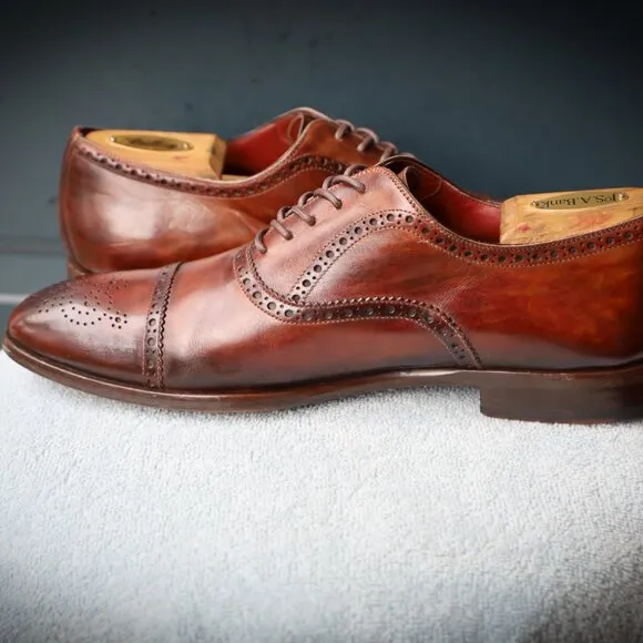 Magnanni 10.5-M Burnished Brown Chili Cap Toe Mens Oxford Dress Shoes
