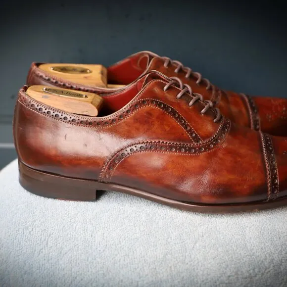 Magnanni 10.5-M Burnished Brown Chili Cap Toe Mens Oxford Dress Shoes