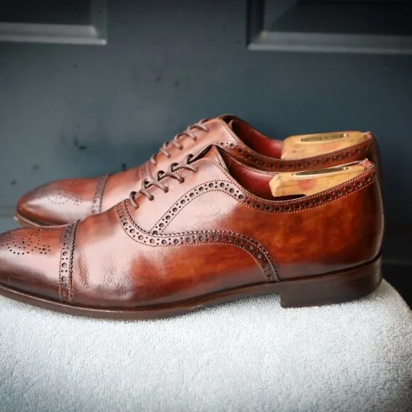 Magnanni 10.5-M Burnished Brown Chili Cap Toe Mens Oxford Dress Shoes