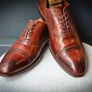 Magnanni 10.5-M Burnished Brown Chili Cap Toe Mens Oxford Dress Shoes