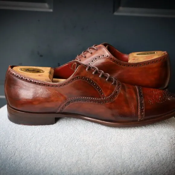 Magnanni 10.5-M Burnished Brown Chili Cap Toe Mens Oxford Dress Shoes