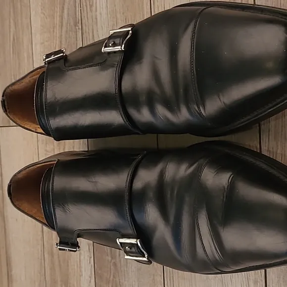 MAGNANNI Black Leather Double Monk Strap Sz‎ 10 M Slip On Dress Shoes