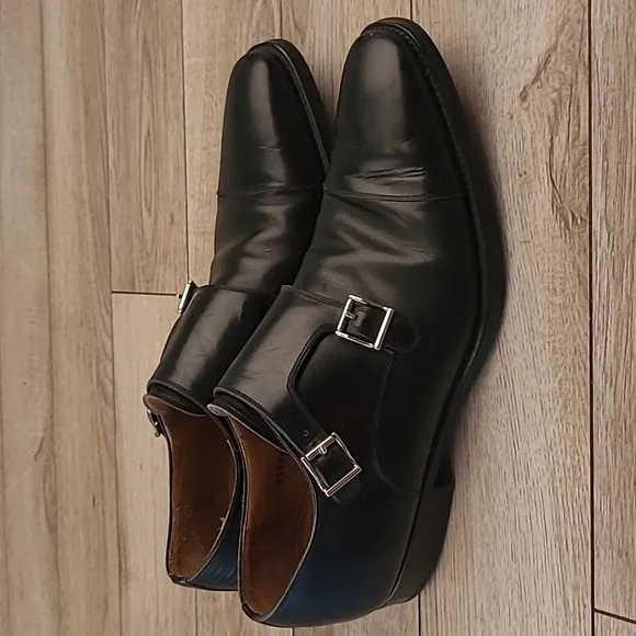 MAGNANNI Black Leather Double Monk Strap Sz‎ 10 M Slip On Dress Shoes