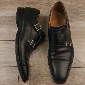 MAGNANNI Black Leather Double Monk Strap Sz‎ 10 M Slip On Dress Shoes