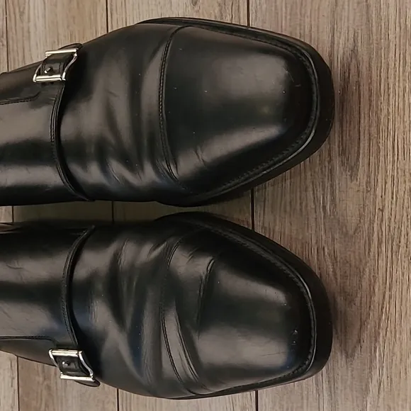 MAGNANNI Black Leather Double Monk Strap Sz‎ 10 M Slip On Dress Shoes