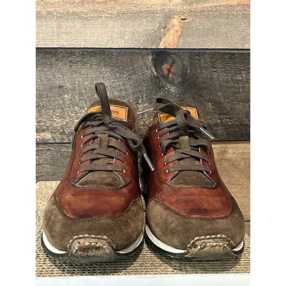 Magnanni Brown Suede &amp; Leather Lace Up Dress Sneakers Size 12/41 Men 19154