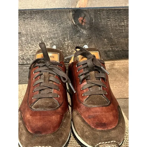 Magnanni Brown Suede &amp; Leather Lace Up Dress Sneakers Size 12/41 Men 19154