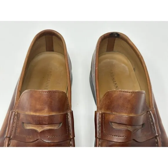 Magnanni Men’s Marbled Cognac Leather Loafers Shoes Made In Spain Size 9.5 READ