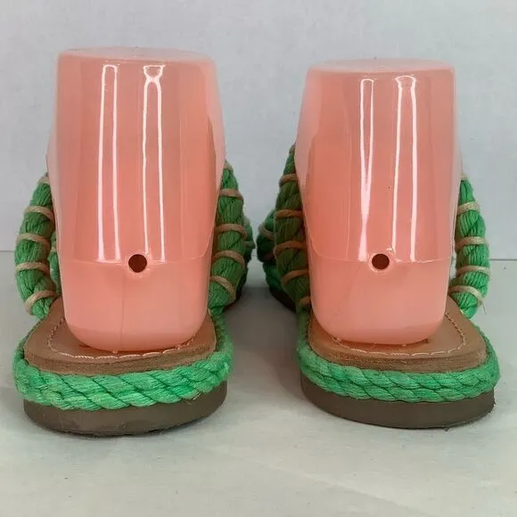 Manebi Espadrilles Slip On GreenTextile Tan Leather Flat Women’s Sandals Sz 8