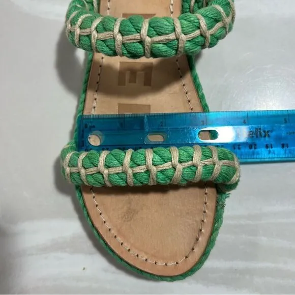 Manebi Espadrilles Slip On GreenTextile Tan Leather Flat Women’s Sandals Sz 8