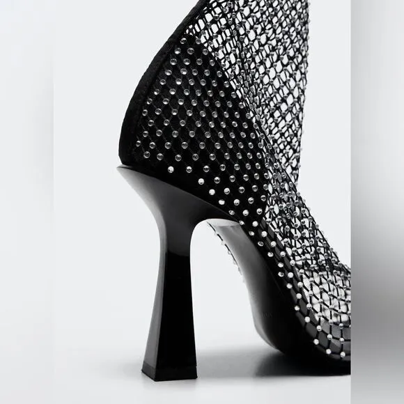 Mango Mesh Heel Ankle Boots New