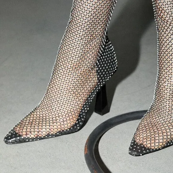 Mango Mesh Heel Ankle Boots New