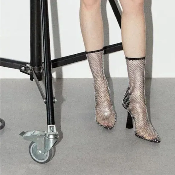 Mango Mesh Heel Ankle Boots New
