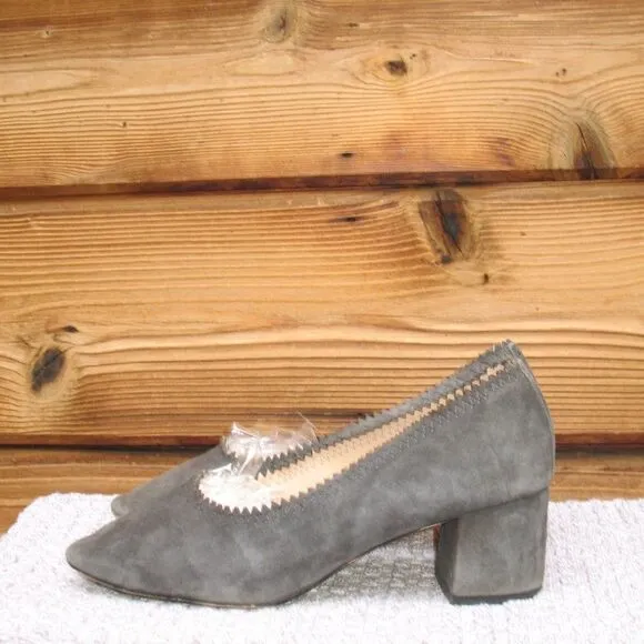 Mango Womens 7 Gray Suede Block Heel Shoes