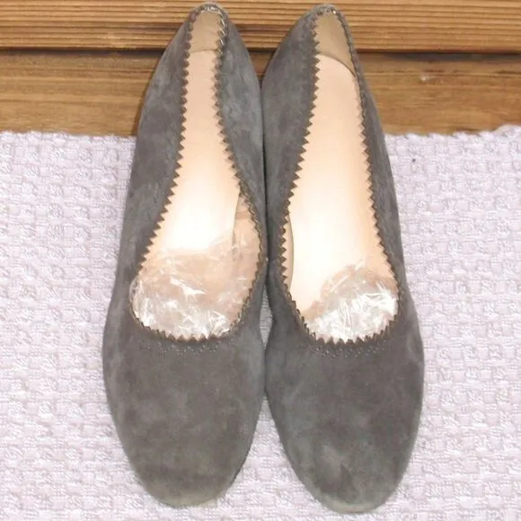 Mango Womens 7 Gray Suede Block Heel Shoes