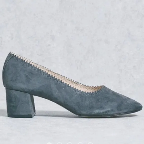 Mango Womens 7 Gray Suede Block Heel Shoes