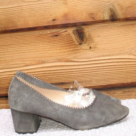Mango Womens 7 Gray Suede Block Heel Shoes