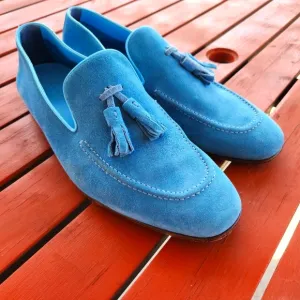 Manolo Blahnik Aquamarine suede Chester loafers