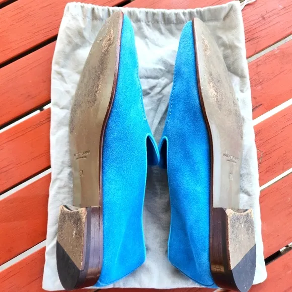Manolo Blahnik Aquamarine suede Chester loafers