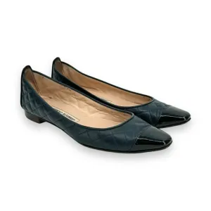 Manolo Blahnik Navy &amp; Black Quilted Ballet Flats sz 37.5