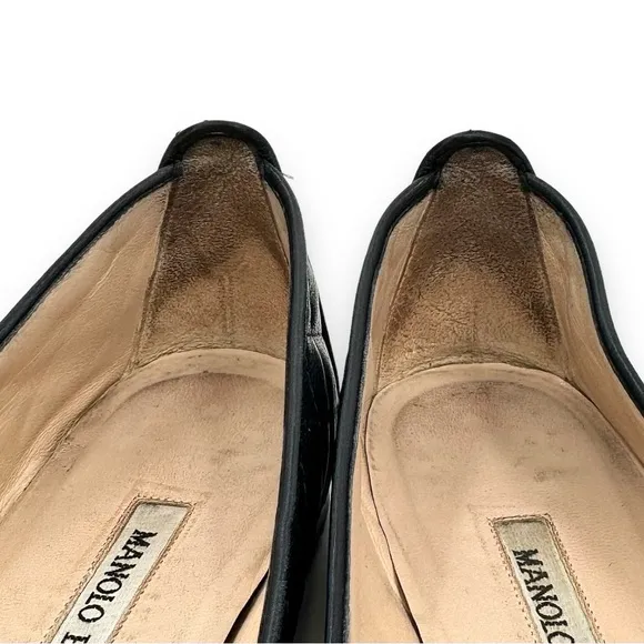 Manolo Blahnik Navy &amp; Black Quilted Ballet Flats sz 37.5