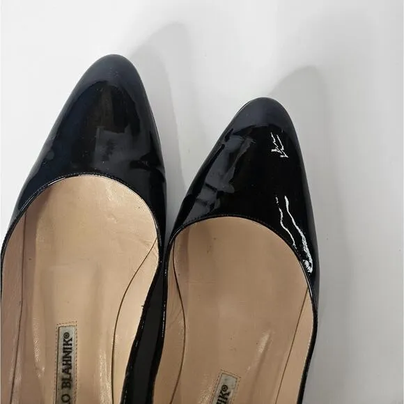Manolo Blahnik Womens Classic Black Patent Leather Ballet Flat Italy Size 35