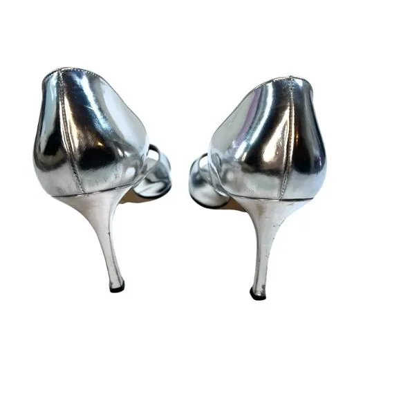 Manolo Blahnik Elegant Silver Peep-Toe Heels size 10