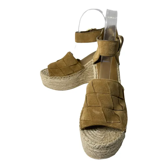 Marc Fisher Adalla‎ Basketweave Suede Platform Wedge Sandals Size in Mink 9.5