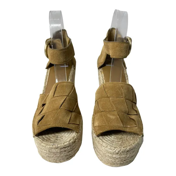 Marc Fisher Adalla‎ Basketweave Suede Platform Wedge Sandals Size in Mink 9.5