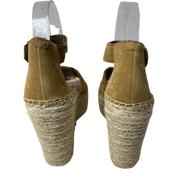 Marc Fisher Adalla‎ Basketweave Suede Platform Wedge Sandals Size in Mink 9.5