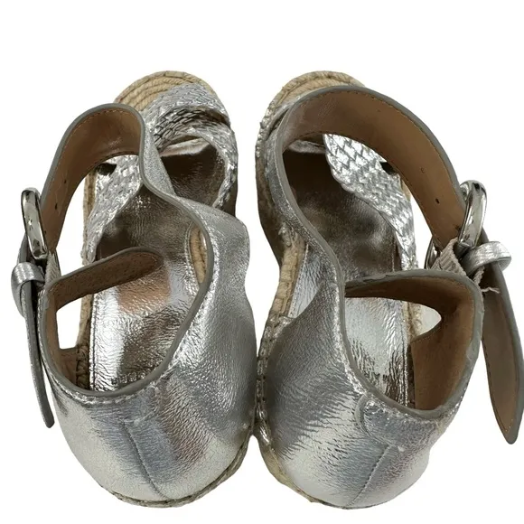 Marc Fisher Aylon Metallic Silver Espadrille Wedge Platform Sandals Size 9.5