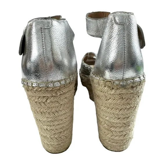 Marc Fisher Aylon Metallic Silver Espadrille Wedge Platform Sandals Size 9.5