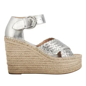 Marc Fisher Aylon Metallic Silver Espadrille Wedge Platform Sandals Size 9.5