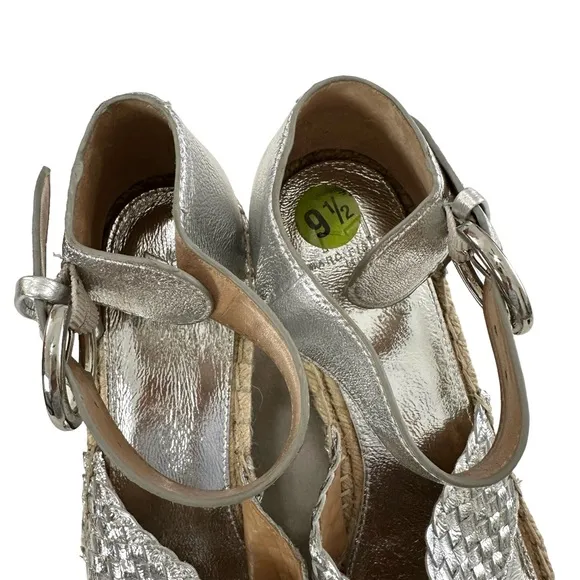Marc Fisher Aylon Metallic Silver Espadrille Wedge Platform Sandals Size 9.5
