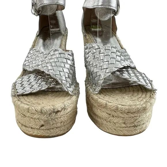 Marc Fisher Aylon Metallic Silver Espadrille Wedge Platform Sandals Size 9.5