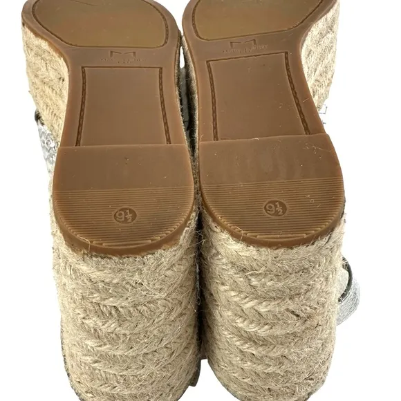 Marc Fisher Aylon Metallic Silver Espadrille Wedge Platform Sandals Size 9.5