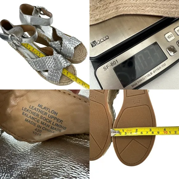 Marc Fisher Aylon Metallic Silver Espadrille Wedge Platform Sandals Size 9.5
