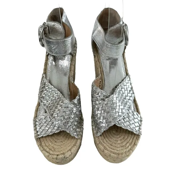 Marc Fisher Aylon Metallic Silver Espadrille Wedge Platform Sandals Size 9.5