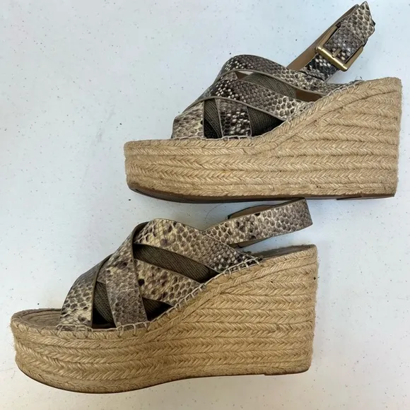 Marc Fisher Espadrille Snake Print Platform Wedge Sandals Size 10