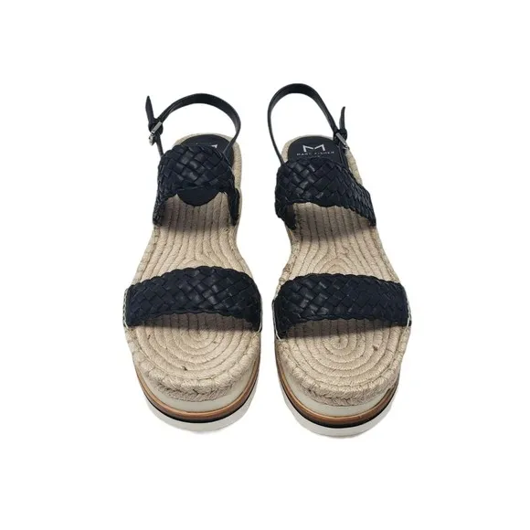 Marc Fisher Gabli Leather Braided Straps Platform Wedge Sandal Black Size 10 NEW